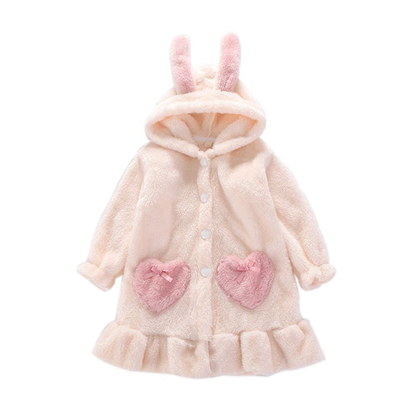Girls Sweet Flannel Bathrobes With Ears Hooded Sleepwear for Bath Homewear, Beige – Doba