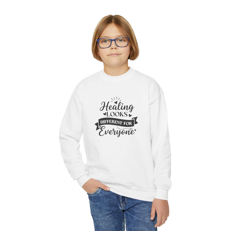Healing Looks Different for Everyone Youth Crewneck Sweatshirt,Mental Health Awareness, Self Care Wear Young Adult , Kind Words Cozy Sweater