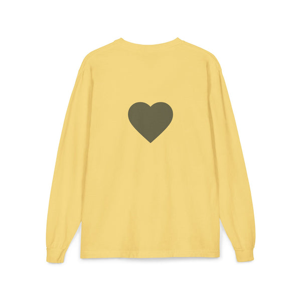 Olive Heart Pocket Long Sleeve Tee | Back Heart Graphic