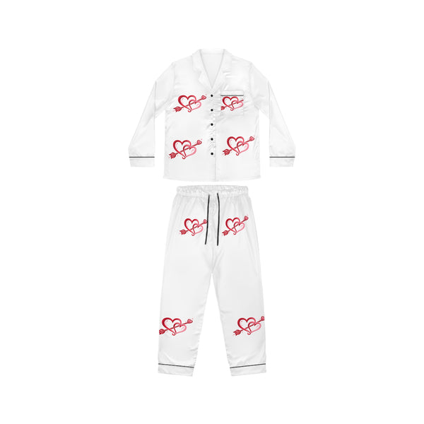 Red Heart Arrow Pattern Satin Pajamas | Women's Sleep Set