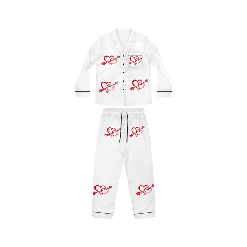 Red Heart Arrow Pattern Satin Pajamas | Women's Sleep Set