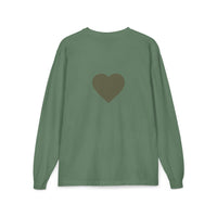 Olive Heart Pocket Long Sleeve Tee | Back Heart Graphic