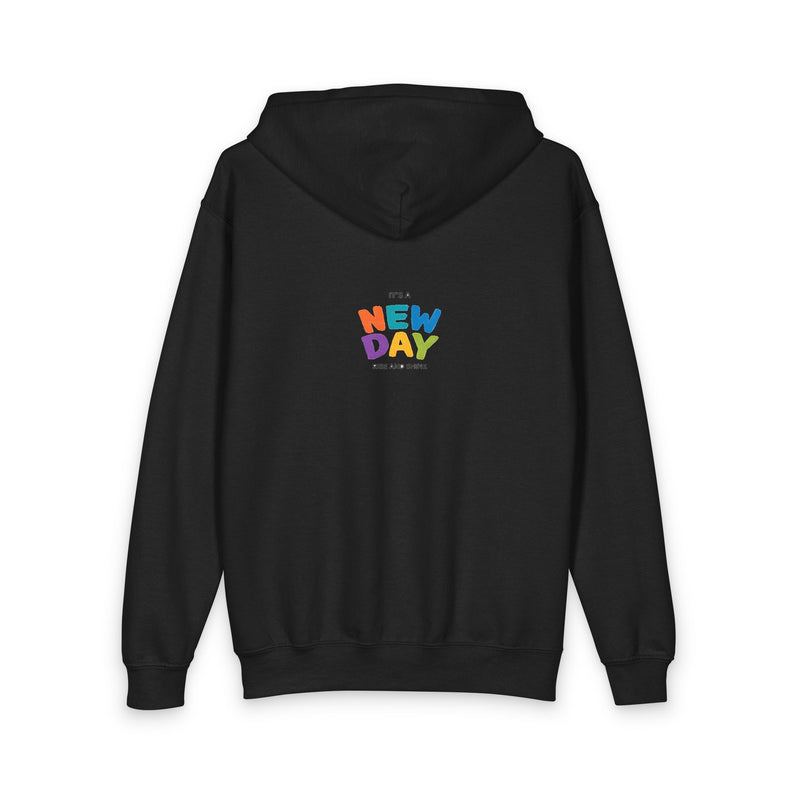 Sunglasses Smiley Emoji Youth Hoodie | New Day Back Print