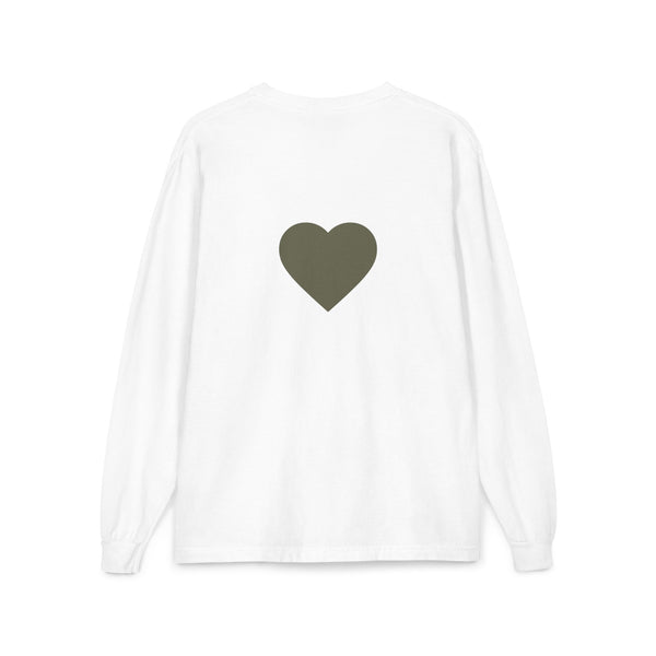 Olive Heart Pocket Long Sleeve Tee | Back Heart Graphic