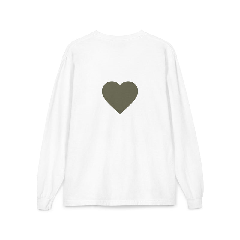 Olive Heart Pocket Long Sleeve Tee | Back Heart Graphic