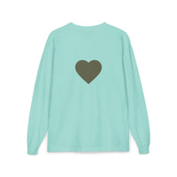 Olive Heart Pocket Long Sleeve Tee | Back Heart Graphic