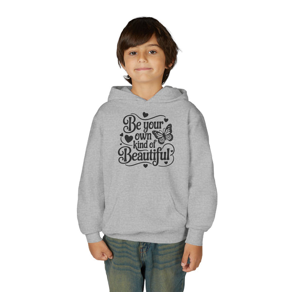 Be Your Own Kind of Beautiful Youth Hoodie, Butterfly Script Inspirational, Inspiring Young Adult Pullover, Body Positive