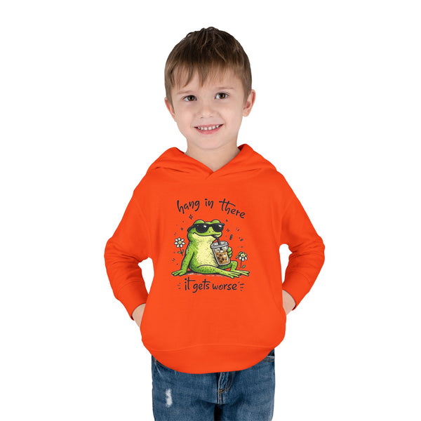 Hang in There Frog Toddler Hoodie, Funny Kids Clothing, Cute Frog Graphic Sweatshirt, It Gets Worse Meme Hoody, Unique Toddler Gift