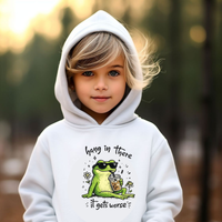 Hang in There Frog Toddler Hoodie, Funny Kids Clothing, Cute Frog Graphic Sweatshirt, It Gets Worse Meme Hoody, Unique Toddler Gift