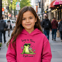 Hang in There Frog Toddler Hoodie, Funny Kids Clothing, Cute Frog Graphic Sweatshirt, It Gets Worse Meme Hoody, Unique Toddler Gift
