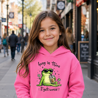 Hang in There Frog Toddler Hoodie, Funny Kids Clothing, Cute Frog Graphic Sweatshirt, It Gets Worse Meme Hoody, Unique Toddler Gift