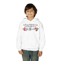 Let Her Bloom floral phrase Youth Hoodie, Floral Wildflower Youth Sweatshirt, Botanical Aesthetic Gift, Cute Growth Mindset Hoody