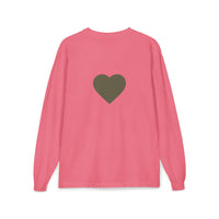 Olive Heart Pocket Long Sleeve Tee | Back Heart Graphic