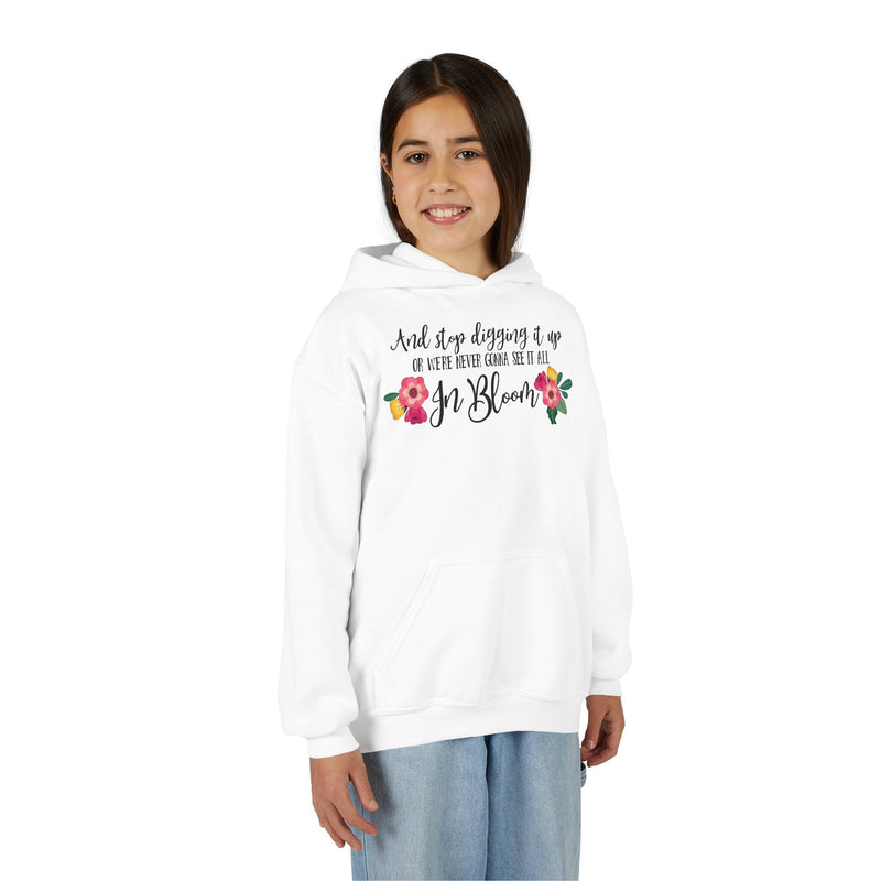 Let Her Bloom floral phrase Youth Hoodie, Floral Wildflower Youth Sweatshirt, Botanical Aesthetic Gift, Cute Growth Mindset Hoody