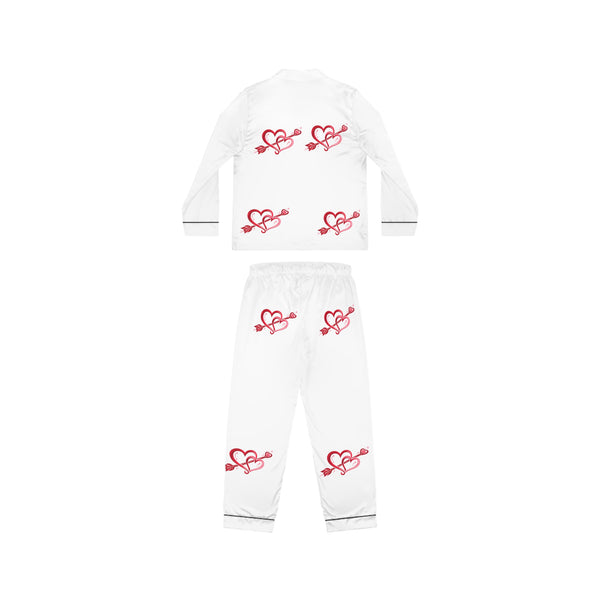Red Heart Arrow Pattern Satin Pajamas | Women's Sleep Set