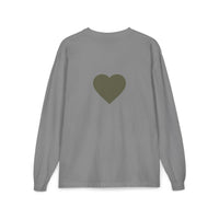 Olive Heart Pocket Long Sleeve Tee | Back Heart Graphic