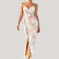 Floral Sequined Dress, Sexy Spaghetti Strap Sleeveless Party Dress, Women's Clothing - BlessingsTray
