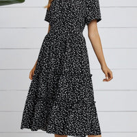 Heart Print Midi Dress; Square Neck Drop Shoulder A-Line Dress; Women's Classic Casual Dresses For All Seasons; Women's Clothing - BlessingsTray