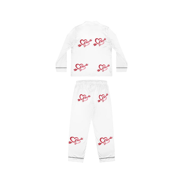 Red Heart Arrow Pattern Satin Pajamas | Women's Sleep Set