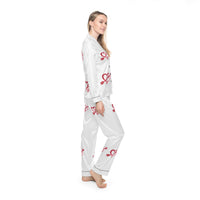 Red Heart Arrow Pattern Satin Pajamas | Women's Sleep Set