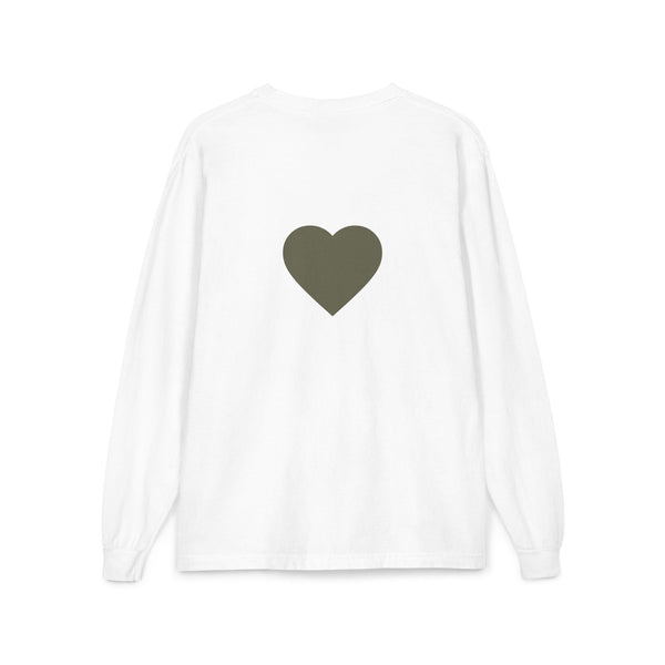 Olive Heart Pocket Long Sleeve Tee | Back Heart Graphic - BlessingsTray
