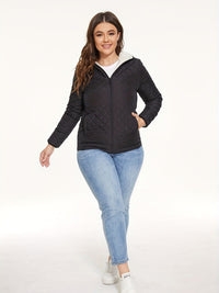Slant Pockets Thermal Hooded Jacket, Casual Solid Long Sleeve Jacket For Fall & Winter, Women's Clothing - BlessingsTray