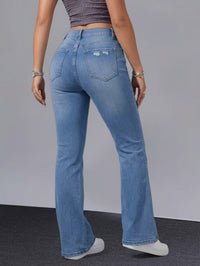Women Distressed Cuffed Straight Leg Cropped Denim Jeans Stretch Slim Pants For Daily Street Casual Outfits - BlessingsTray