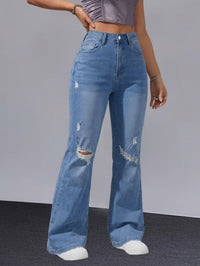 Women Distressed Cuffed Straight Leg Cropped Denim Jeans Stretch Slim Pants For Daily Street Casual Outfits - BlessingsTray