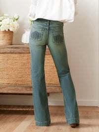 Women Vintage Washed Slim Flare Denim Jeans Versatile Long Denim Pants For Autumn Outdoor Travel Casual Outfits - BlessingsTray
